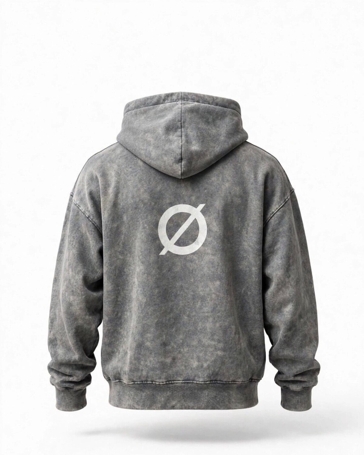 MØDE Signature Hoodie in acid-wash gray, flat lay, back