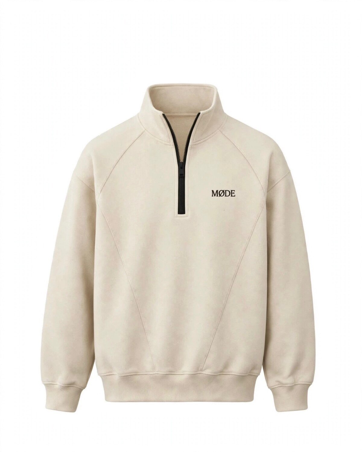 MØDE Mock Neck Zip in beige, flat lay, front